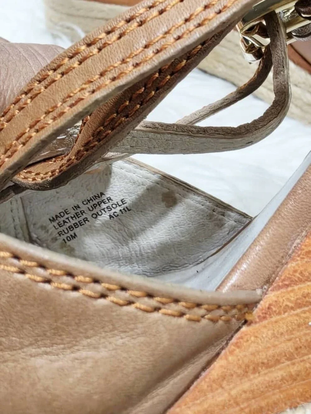 Michael Kors Keli Wedge Leather Espadrille Crossover Heel Sandal Brown Tan 10M